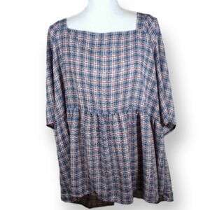 WEEKEND BY SUSAN BETRO RED, WHITE, & BLUE PLAID BLOUSE SZ.3X EUC
